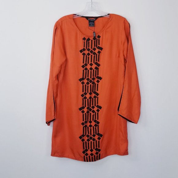KAS New York 100% Silk Orange Embellished Tunic - Picture 1 of 13